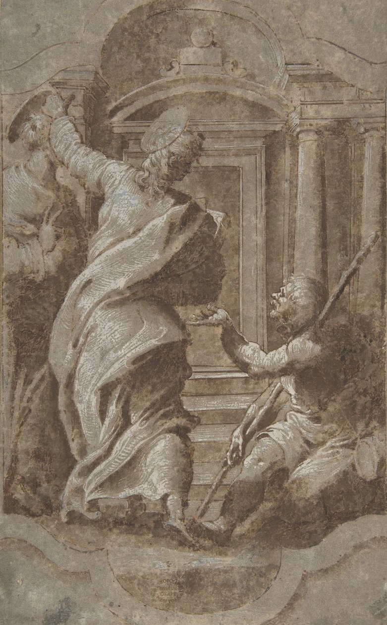 Perin del Vaga - 227, San Pietro e San Giovanni che guariscono un paralitico alla porta del tempio